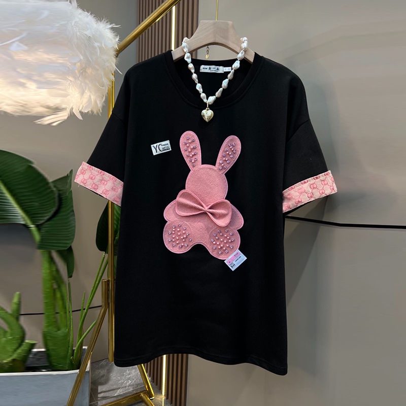 Summer cartoon short-sleeved t-shirt loose 2023 plus size women's top