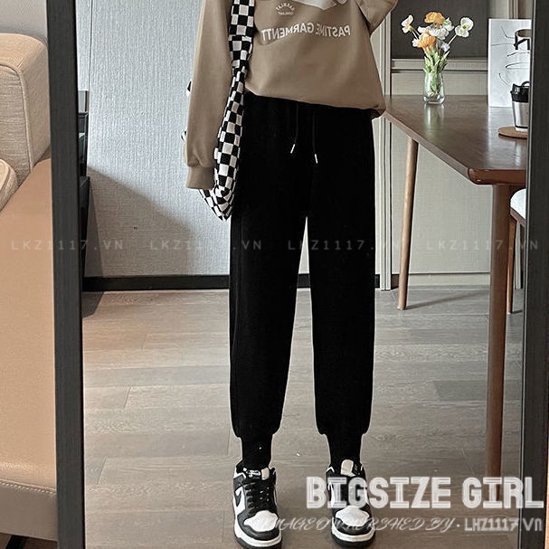 Quần Dài Nữ Quần Tây lưng cao Bigsize Quần Jogger Nỉ cạp chun lưng thun dáng suông thiết kế dây rút đen mùa đông Phong Cách hàn quốc đẹp Thanh Lịch cho nữ