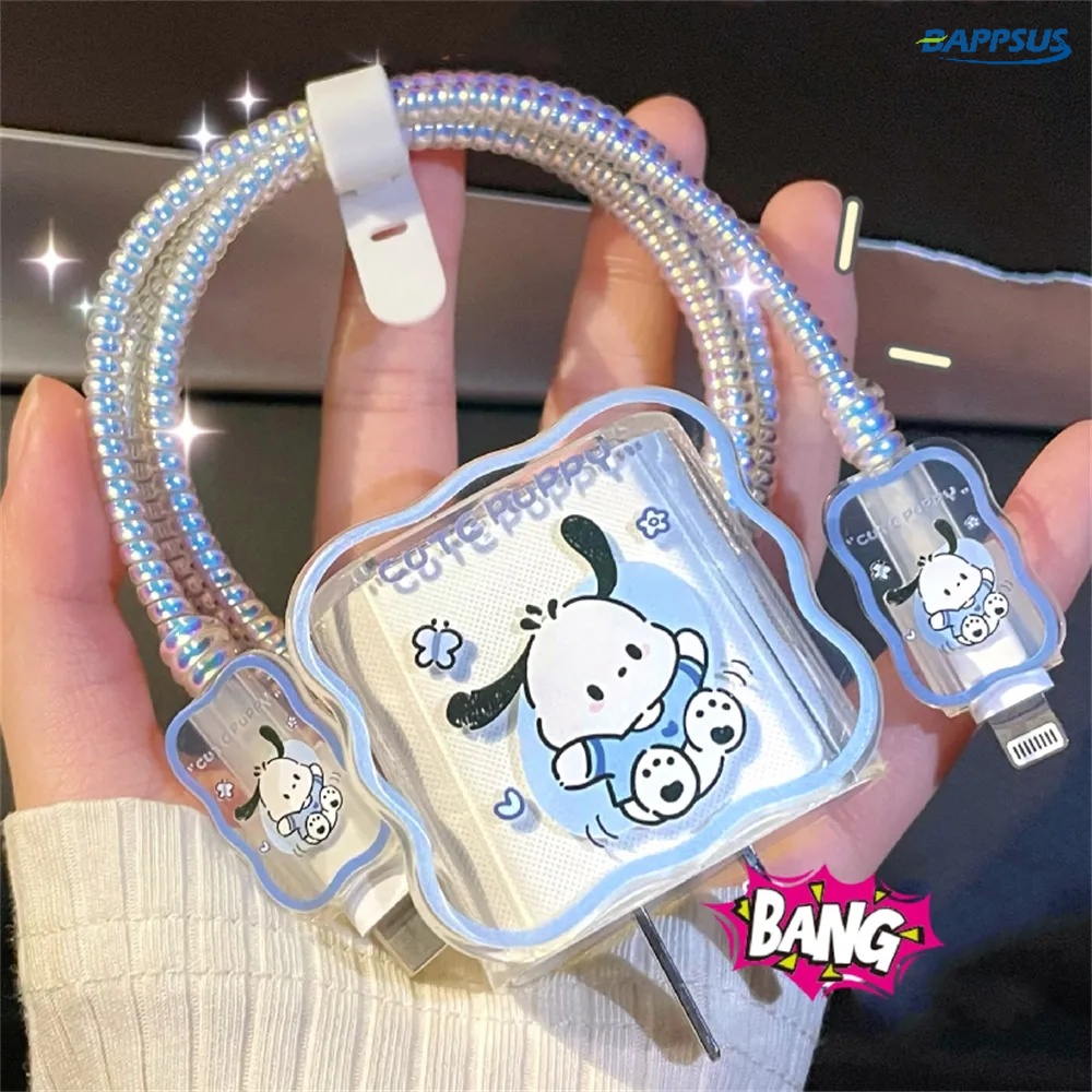 Hoạt Hình Vỏ Bọc Bảo Vệ Dây Cáp Sạc usb 18 / 20w Trong Suốt Họa Tiết sanrioes Dễ Thương
