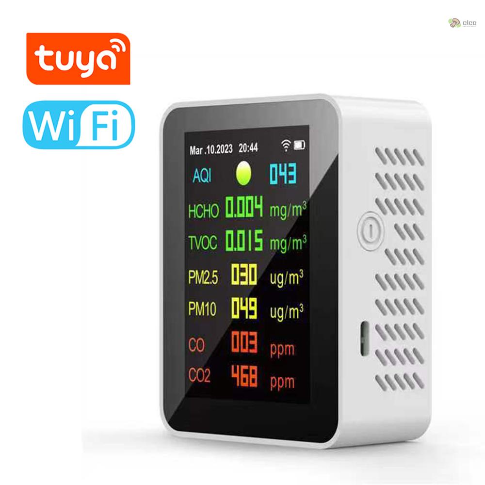 tuya wifi máy đo chất lượng không khí di động 7in1 pm2.5 pm10 carbonic oxide carbon dioxide tvoc hcho aqi tester màn hình màu tft máy dò carbon dioxide với thời gian và ngày dis