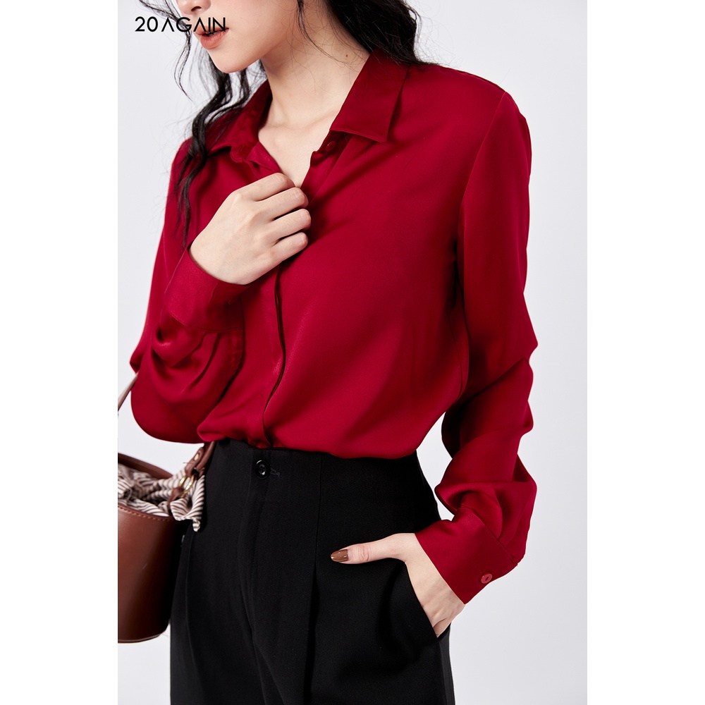 Áo sơ mi công sở nữ 20AGAIN thiết kế kiểu Hàn Quốc dáng dài chất lụa cao cấp ASW1132