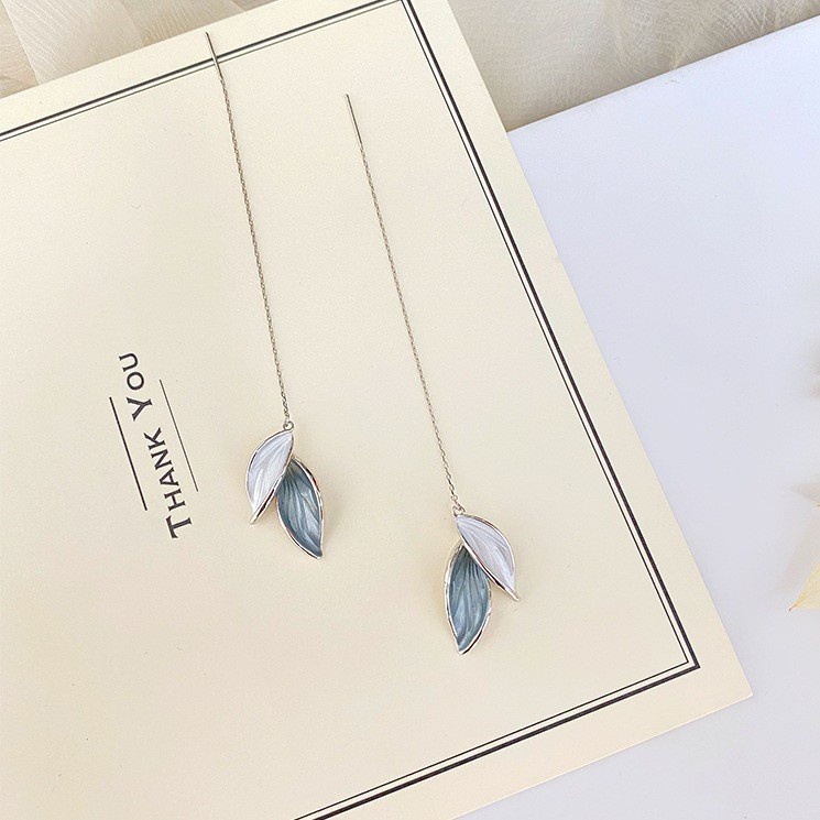 Bông tai lá tráng men dài hàn quốc phụ kiện ins girl