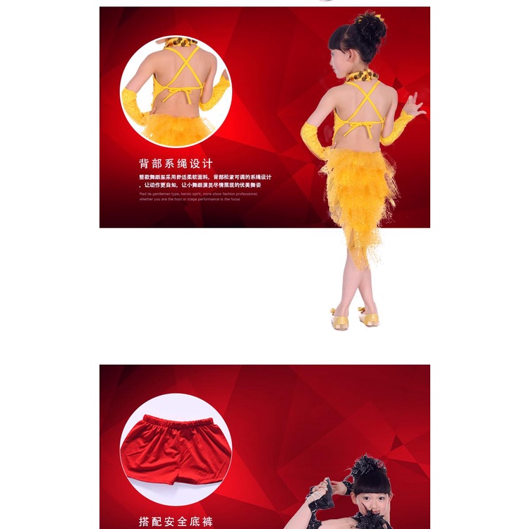 Chân Váy Khiêu Vũ Latin Đính Kim Sa Lấp Lánh Dễ Thương Cho Bé Gái