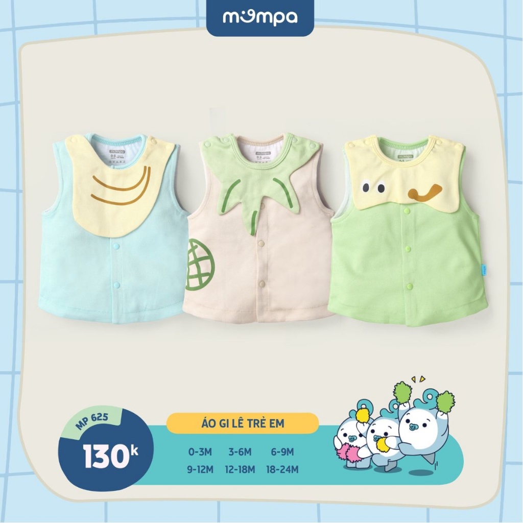 Áo gile sơ sinh cho bé Mompa 0-24 tháng cúc giữa vải cotton nỉ giữ ấm mềm mại thoáng khí MP 625