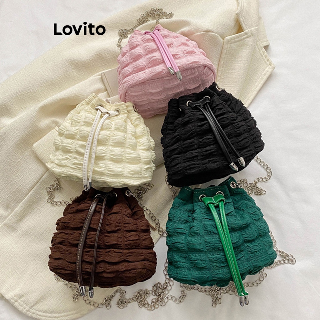 Túi dây rút Lovito màu trơn phong cách thời trang thường ngày dành cho nữ L60AD193