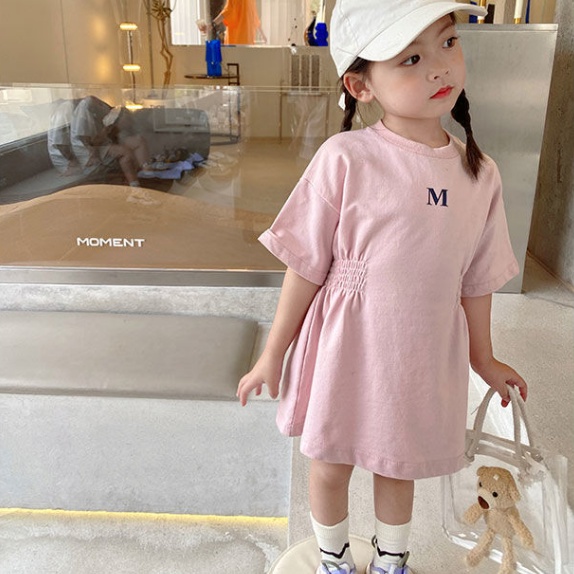 Đầm Tay Ngắn Màu Trơn Phong Cách Hàn Quốc Thời Trang Mùa Hè Xinh Xắn Cho Bé Gái