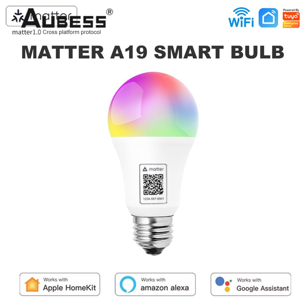 Aubess New Led E27 Matter Kết nối trực tiếp Wifi Rgb Cw Smart Light Hỗ trợ điều khiển ứng dụng Homekit Siri cho Google Home Trợ lý giọng nói Alexa