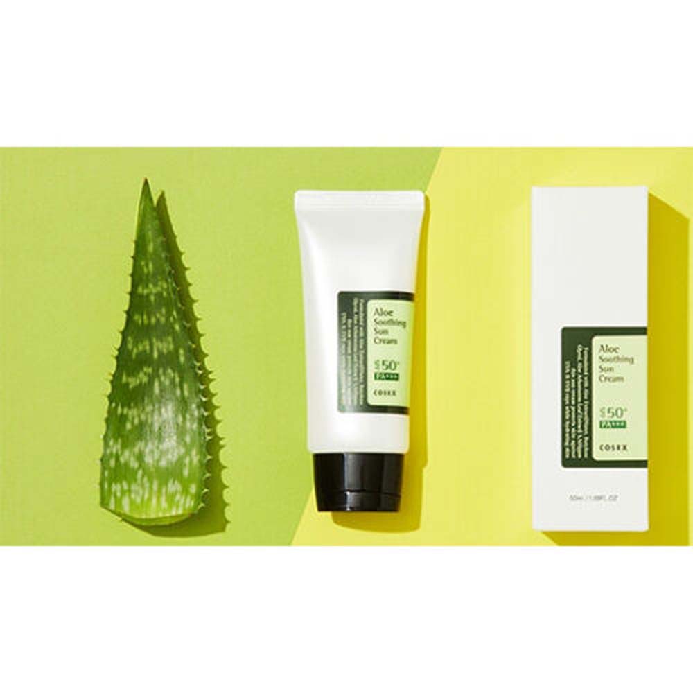 Aloe Soothing Sun Cream SPF 50 PA+++ 50ml, Aloe Extract 5.5%, Mild Hydrating Sunscreen