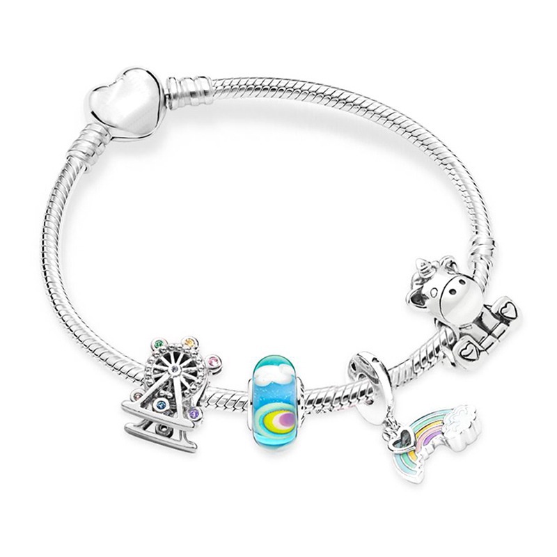 Châu âu charm rainbow series vòng tay quyến rũ của phụ nữ cho phụ nữ diy love rainbow beads mặt dây chuyền thương hiệu vòng tay tại chỗ bán buôn