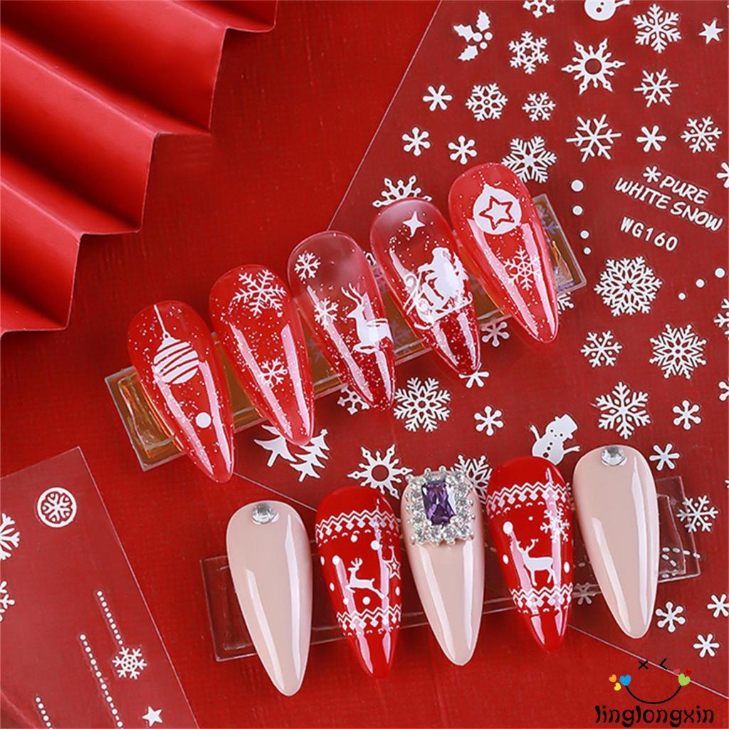 Linglongxi2-christmas nail stickers snowflake 3d self adhesive nail decals