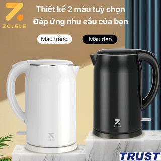Ấm đun siêu tốc 1.7l zolele sh1701, bình đun siêu tốc inox 2 lớp, thép không gỉ 304 - chính hãng