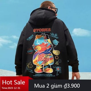 🔥8XL áo hoodie nam áo khoác cổ đứng🔥form rộng big size tới 120kg Thời trang nam Mỹ sáng tạo phim hoạt hình Angry Bear in cộng với kích thước hoodie Unisex Thời Trang Trẻ Trung