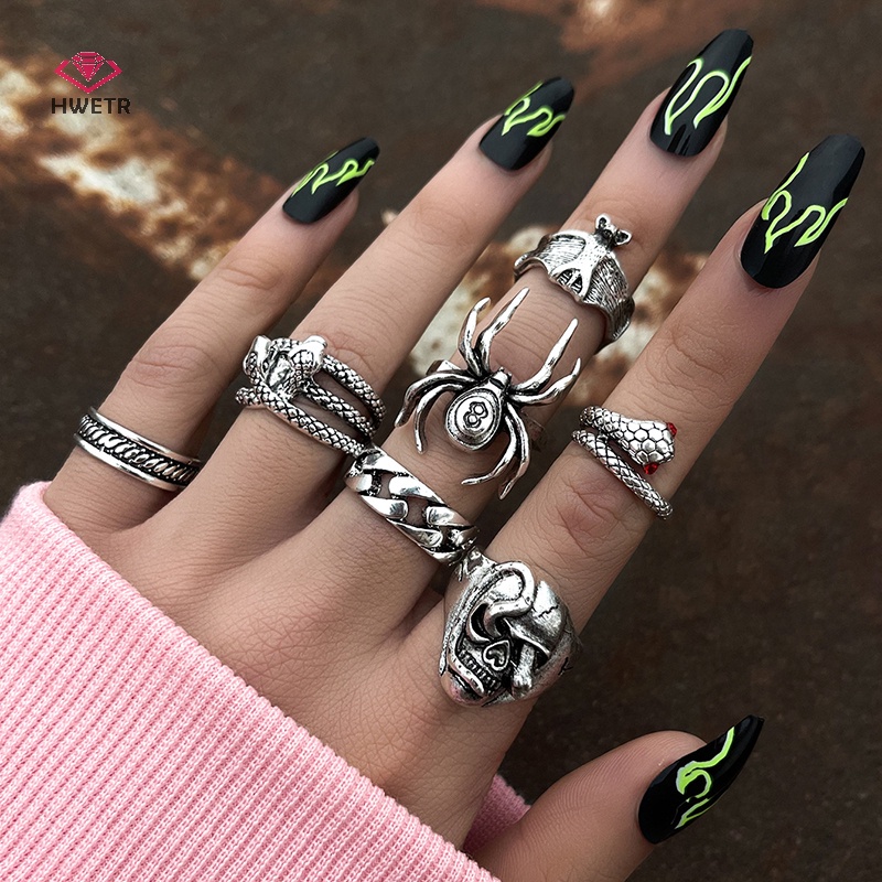 7 Nhẫn HWETR kiểu rắn nhện phong cách PUnk gothic thời trang dành cho nữ