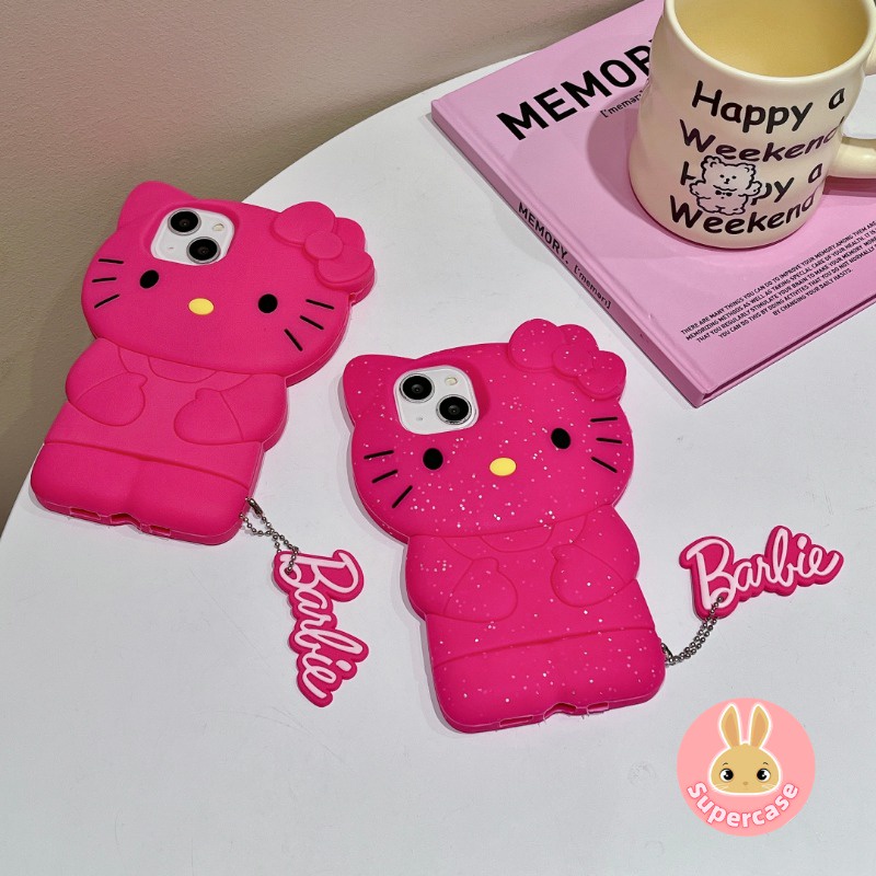 Glitter barbie hellokitty case cho iphone 14 13 11 12 pro max xr x 7 8 6 6s plus xs se 14 plus se 2020 12 13 mini silicone soft cover anti-fall pink hello kitty phone case cover
