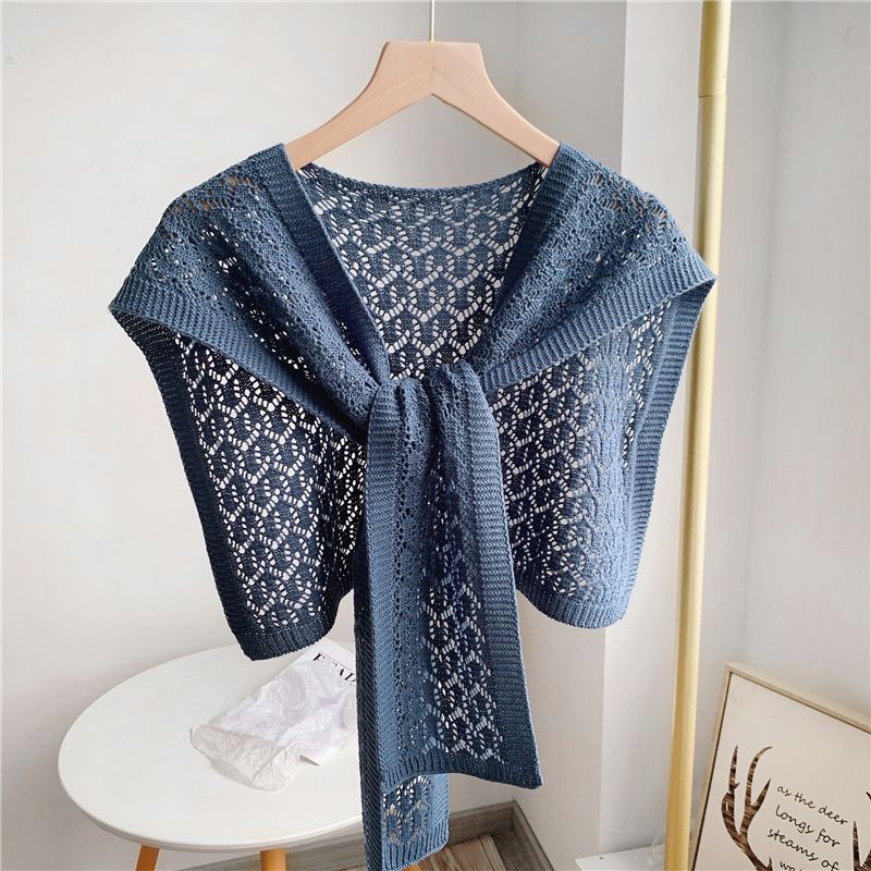 Shawl women ultra-light thin hollow knitted shawl new style high-end air conditioning room knotted small waistcoat
