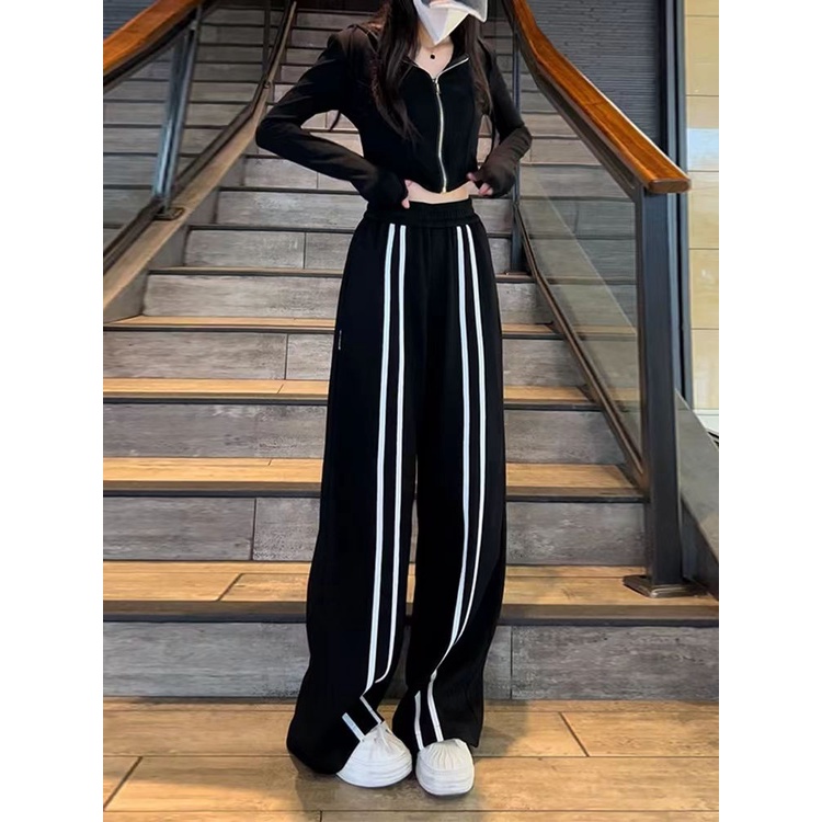 Chất lượng cao quần thể thao thanh song song, mùa hè mới cạp cao ống suông thẳng giản dị quần ống rộng ống rộng