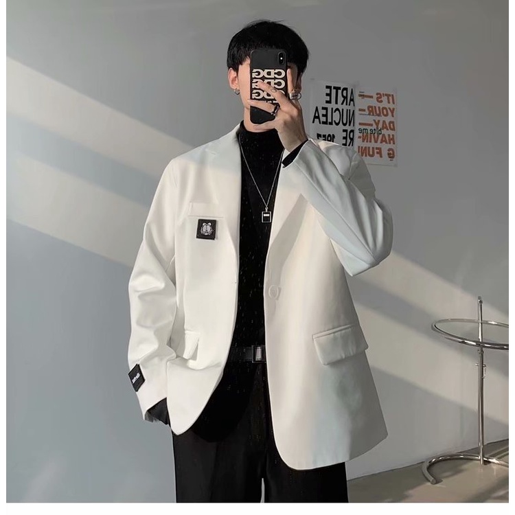 Bộ đồ nam bộ đồ phong cách hồng kông bộ đồ nam thiết kế thích hợp cảm giác phiên bản hàn quốc lỏng lẻo hợp thời trang đẹp trai bộ đồ nhỏ chiên áo khoác đường phố mùa xuân thu