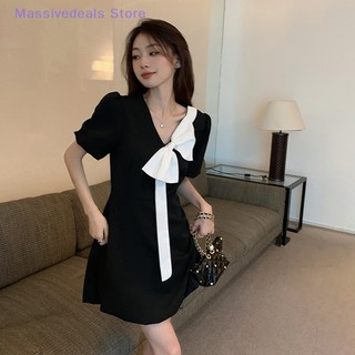Massivedeals bownot dresses women a-line sweet elegant summer high waist v-neck ladies dresses new