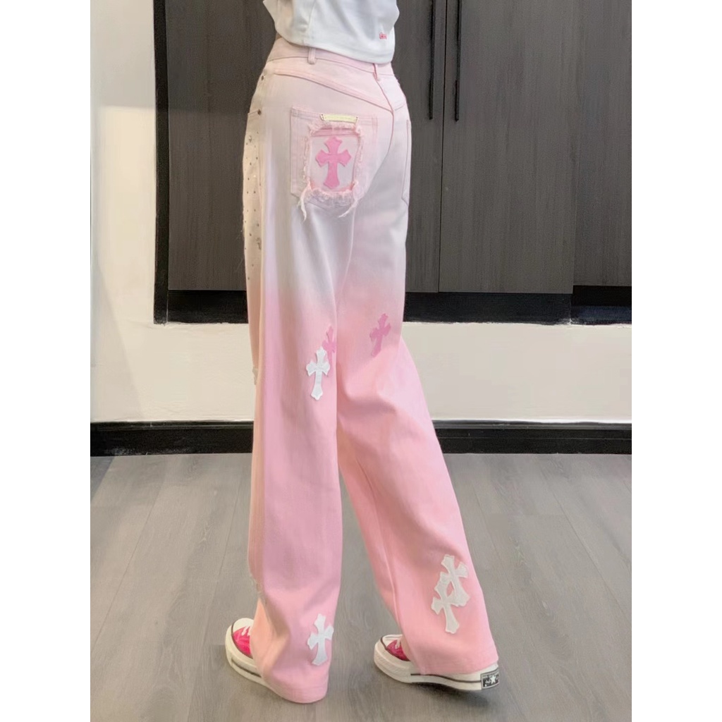 PGPK Chrome Hearts 23 autumn and winter New peeling embroidery logo decorative design fashion all-match straight pants women's jeans simple