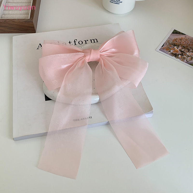 Kẹp Tóc Hình Nơ Bằng Vải Lưới Màu Trắng Đen Thời Trang Dành Cho Nữ Mới