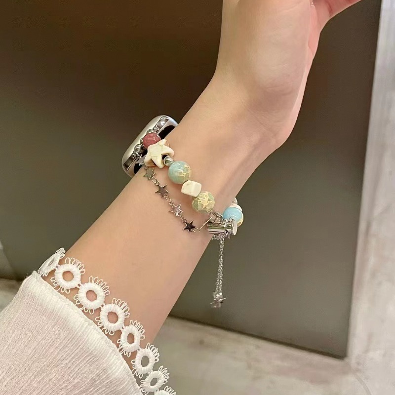 Vòng đeo tay hạt sao cho apple watch band series 7 8 6 5 4 se dây đeo kim loại chuỗi đôi cho i-watch 49mm 38mm 40mm 41mm 44mm 45mm 42mm