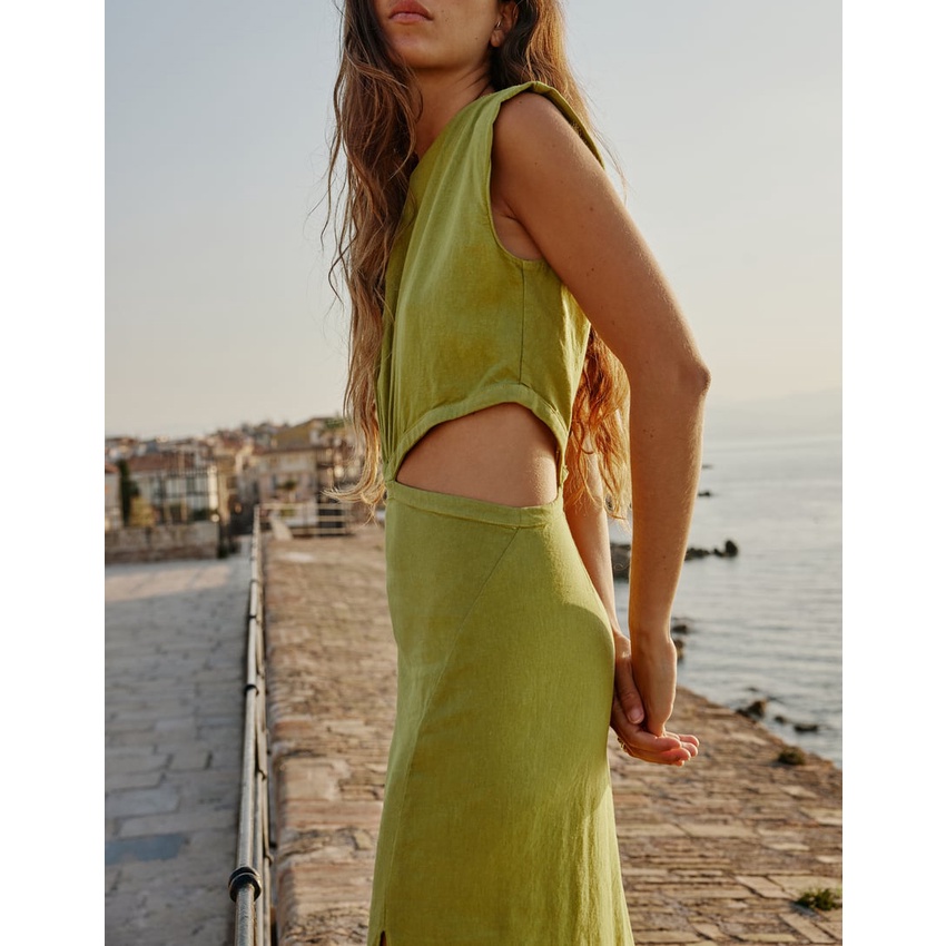 Zara mùa hè mới phụ nữ's Casual linen đầm pha trộn 8279376 7901939