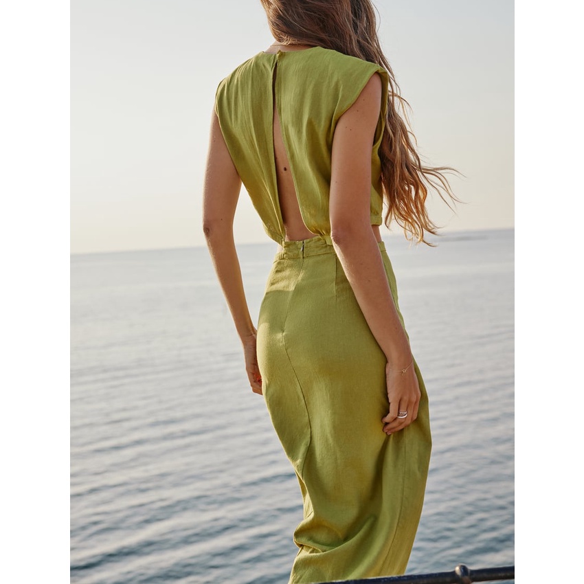 Zara mùa hè mới phụ nữ's Casual linen đầm pha trộn 8279376 7901939