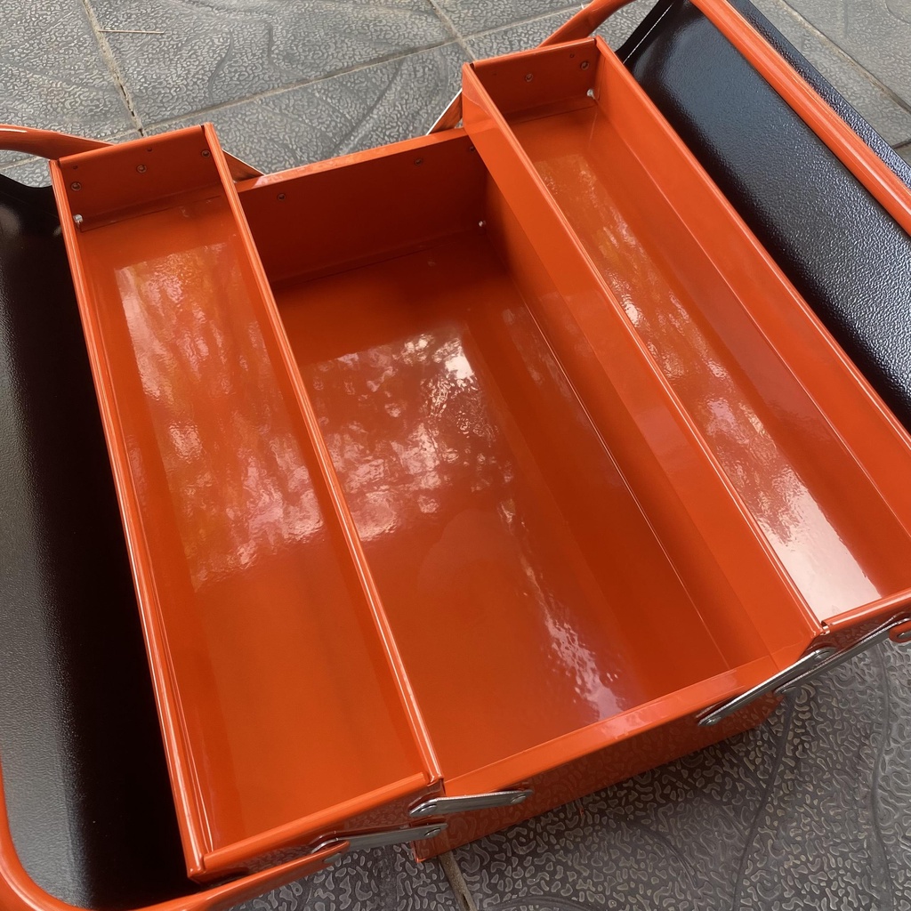 Thùng đồ nghề sắt 17inch 2 tầng 3 ngăn kích thước 43x20x20 cm màu cam đen.