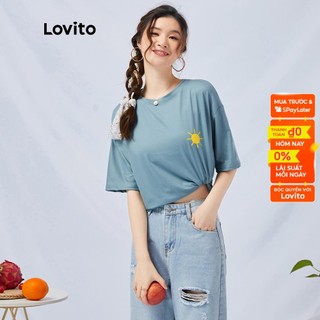 Áo thun cổ tròn in hình mặt trời Lovito L11081(Xanh lam)