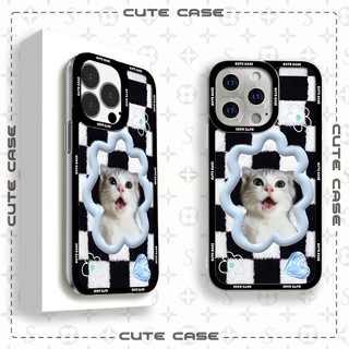 Ốp lưng iphone cạnh vuông Jicase Mèo Cute Sọc Caro Thiết Kế Theo Ý Khách