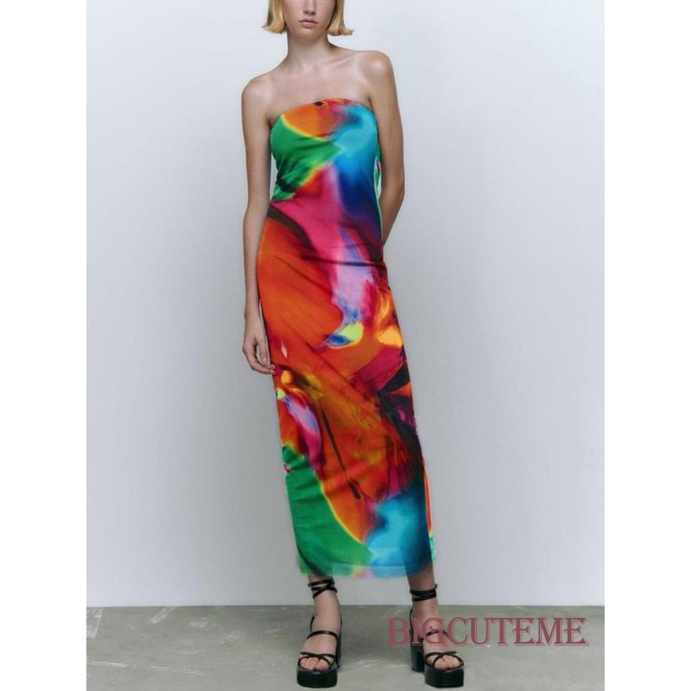 Đầm Dài Không Tay Hở Lưng Nhuộm Màu Thời Trang Mùa Hè Cho Nữ