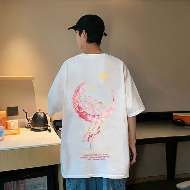 Áo Thun Tay Ngắn Cổ Tròn In Hình Cá Voi Mặt Trăng Phong Cách Harajuku Thời Trang Mùa Hè Cho Nam Và Nữ Size M-5XL