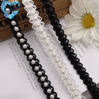 1189437 dây đàn hồi handmade đính hạt ngọc trai ren 1cm ngọc trai đeo vai ren ngọc trai tóc phụ kiện tóc cưới phụ kiện ren