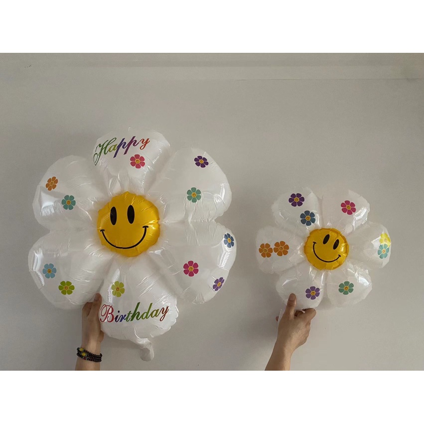 Bong Bóng Lá Nhôm 32 inch Hình Hoa Cúc / Mặt Cười Màu Trắng Trang Trí Tiệc Sinh Nhật