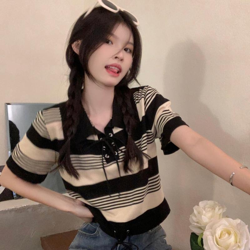 Áo polo Tay Ngắn Dáng Rộng In Họa Tiết Độc Đáo Phong Cách Hàn Quốc Thời Trang Cho Nữ