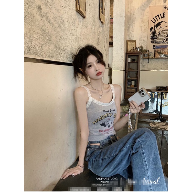 Áo Không Tay Phối Ren Dáng Ngắn Thời Trang Mùa Hè Cho Nữ