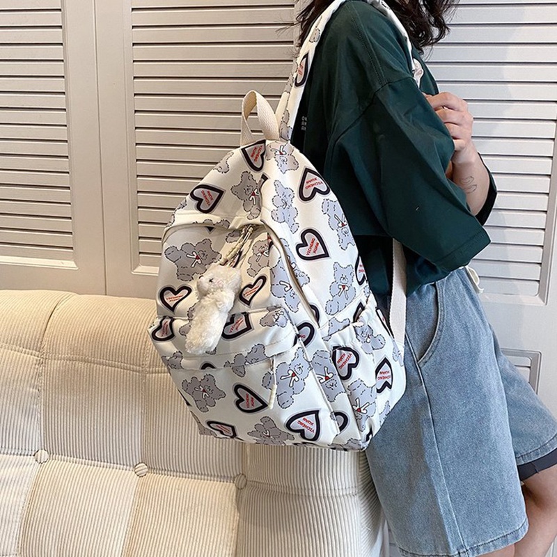 Ba Lô Họa Tiết Trái Tim Thoáng Khí Sức Chứa Lớn Phong Cách harajuku Hàn Quốc Cho Nữ
