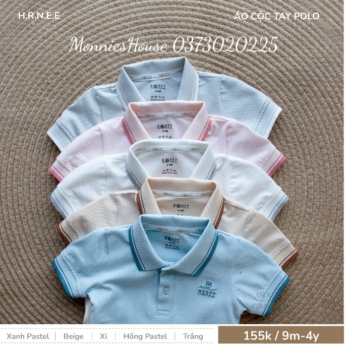 Áo Polo/ Áo Sơ mi Cộc Tay Hrnee Cho Bé Trai Bé Gái Size Từ 6-9M Đến 3-4Y