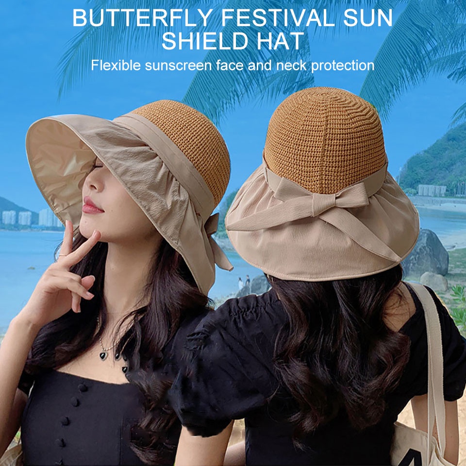 Mũ Tai Bèo Rộng Vành Che Nắng Thiết Kế Thắt Nơ Phong Cách Ngư Dân Mới Dành Cho Nữ