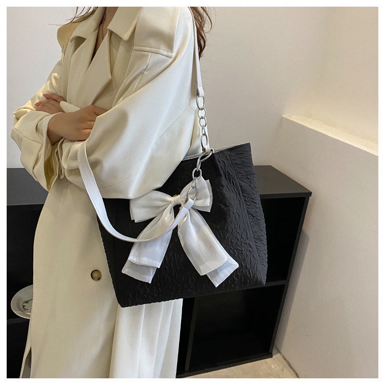 Túi Xách Canvas Cỡ Lớn Đính Nơ Dễ Thương Phong Cách Hàn Quốc