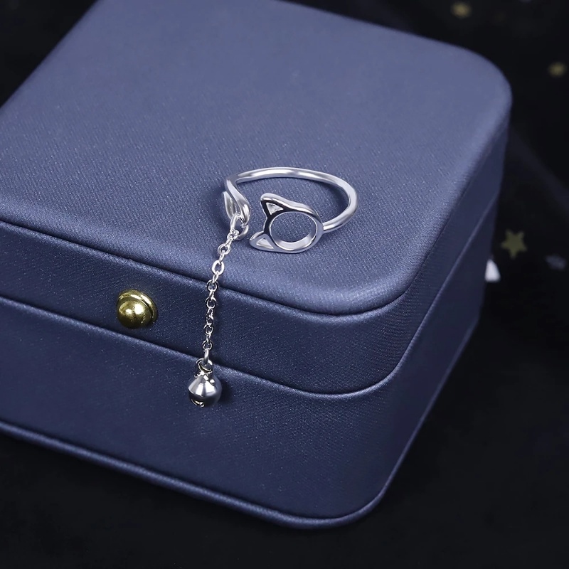 Nhẫn Hở Màu Bạc Đơn Giản Có Thể Điều Chỉnh Kích Thước Hình Mèo Thời Trang Cho Nữ