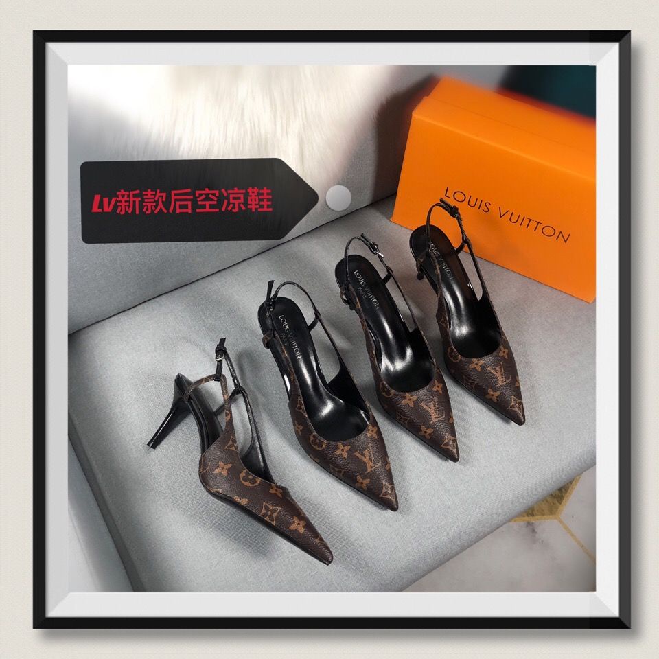 G5BJ LV Louis Vuitton 2021 early spring new old flower back empty sandals side empty high heels
