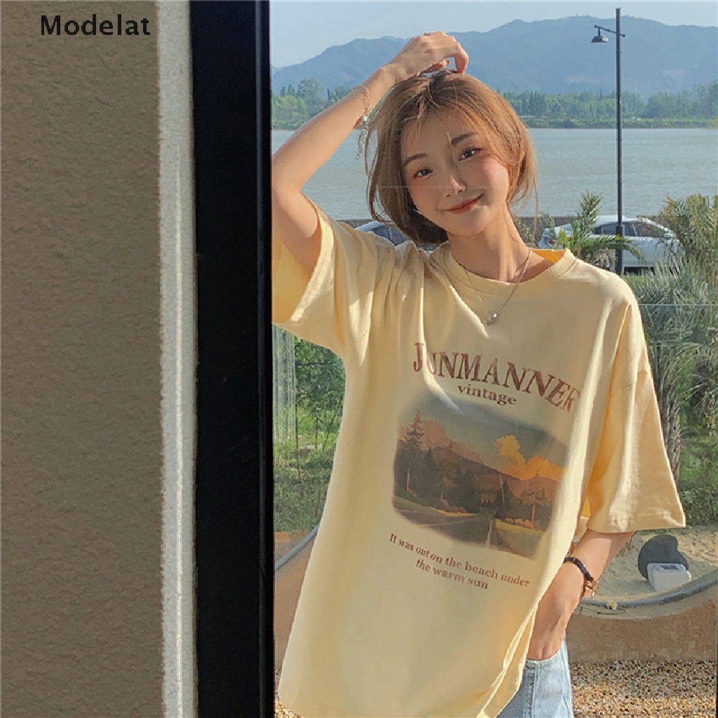 Áo Thun Tay Ngắn Cổ Tròn Dáng Rộng In Họa Tiết Thời Trang Mùa Hè Phong Cách Harajuku Cho Nữ