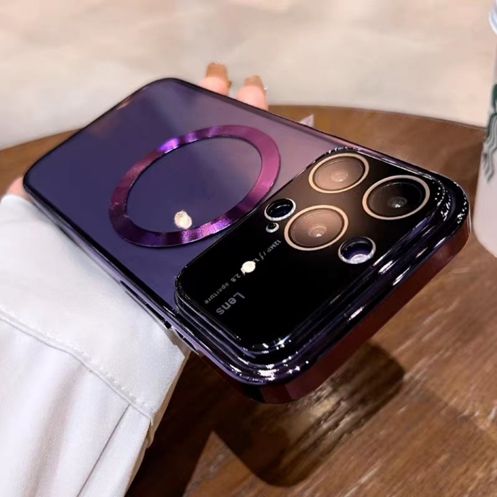 Ốp Điện Thoại Silicon Nam Châm Mạ Viền Sang Trọng Bảo Vệ Camera Cho iPhone 13 12 14 Pro Max 14 Plus 15Ultra