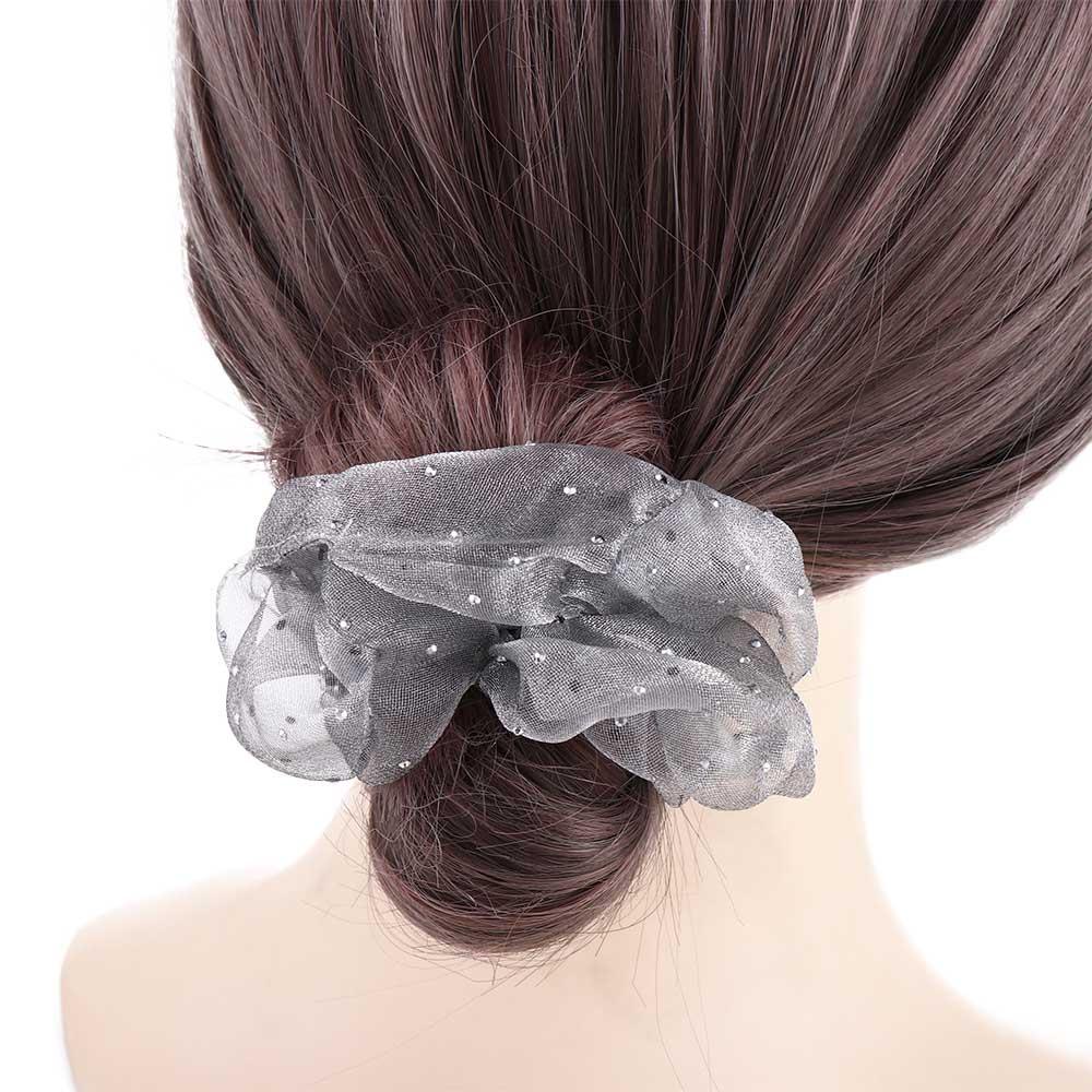 FORBETTER Dây Buộc Tóc Cao Su Bọc Vải Lưới Họa Tiết Chấm Bi Trong Suốt Thời Trang Thanh Lịch Dành Cho Bạn Gái