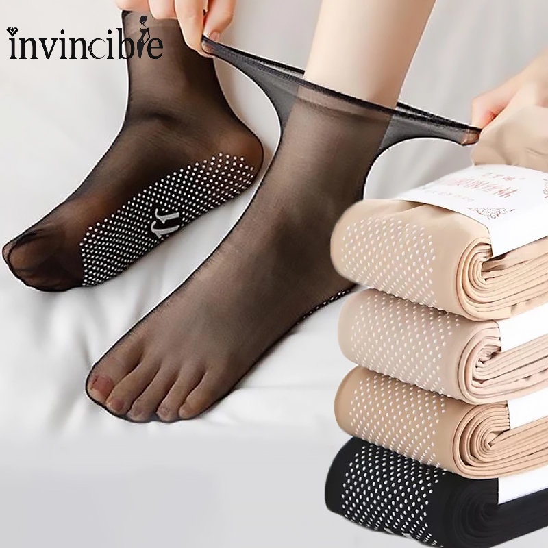 Vớ Lụa Thủy Tinh Pha Lê Siêu Mỏng / Vớ Mắt Cá Chân Chấm Bi Mềm Mại Thoáng Khí Chống Trượt / Co Giãn Trong Suốt