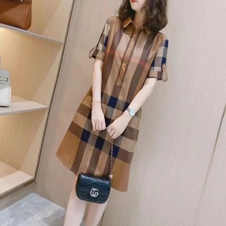 Đầm Ngắn Tay Có Túi Họa Tiết Caro Phong Cách Hàn Quốc Thời Trang Cho Nữ