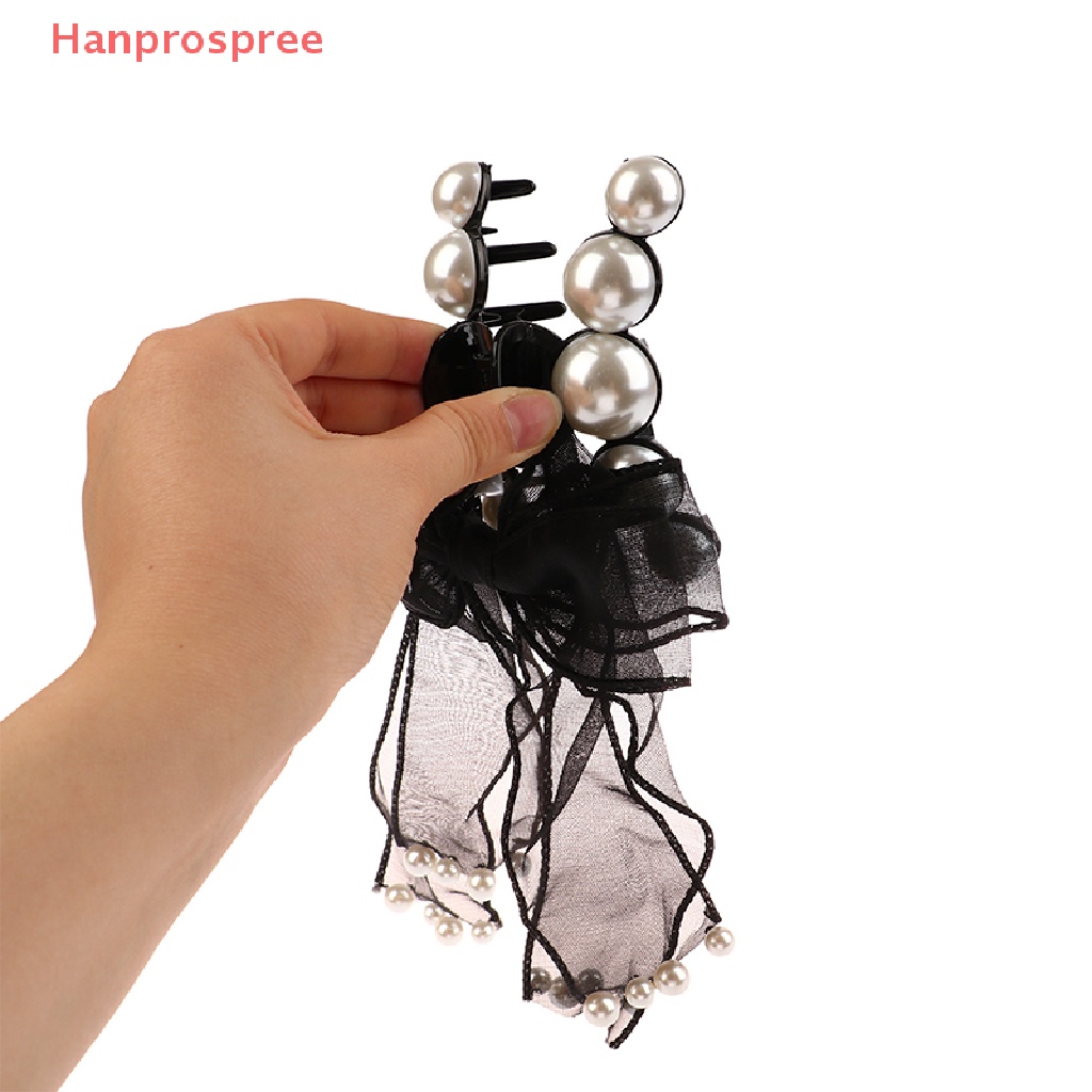 Kẹp Tóc Nơ Đính Ngọc Trai Giả Màu Đen Thời Trang