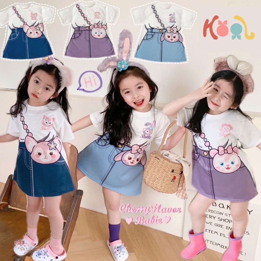 Set Áo Thun Ngắn Tay + Chân Váy Xòe In Họa Tiết Hoạt Hình Thời Trang Mùa Hè Cho Bé Gái 90-140cm