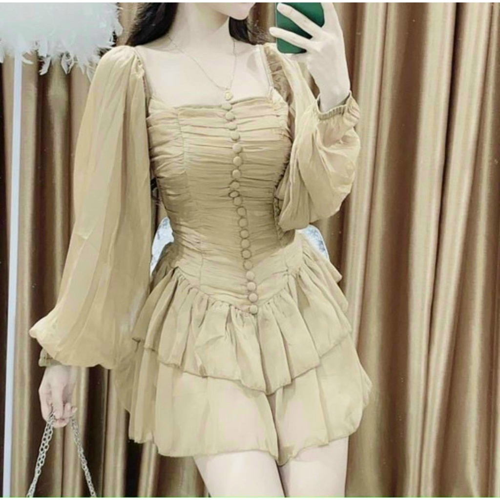 Đầm babydoll kiểu cổ vuông tay phồng phối voan bo eo FreeSIze feedback - Bảo An Shop top hot 2023